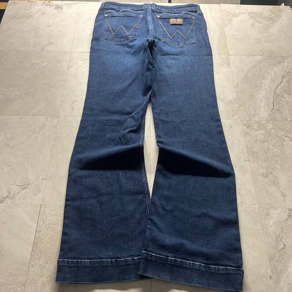 Wrangler Denim - Wrangler Retro Wide Leg Flare Jeans Dark Wash Womens 14 Blue Denim 112352976